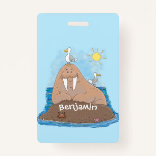 Funny happy walrus Cartoon Illustration Ausweis