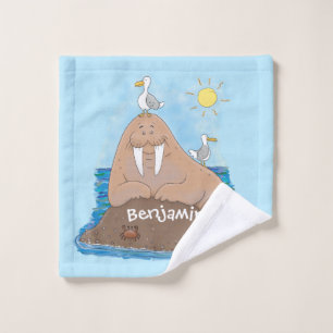 Funny happy walrus Cartoon Illustration Badhandtuch Set