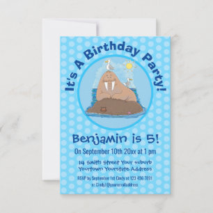 Funny happy walrus Cartoon Illustration Einladung