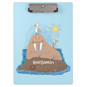 Funny happy walrus Cartoon Illustration Klemmbrett
