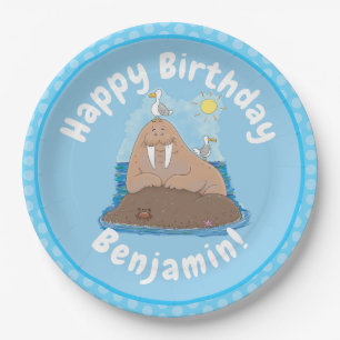 Funny happy walrus Cartoon Illustration Pappteller