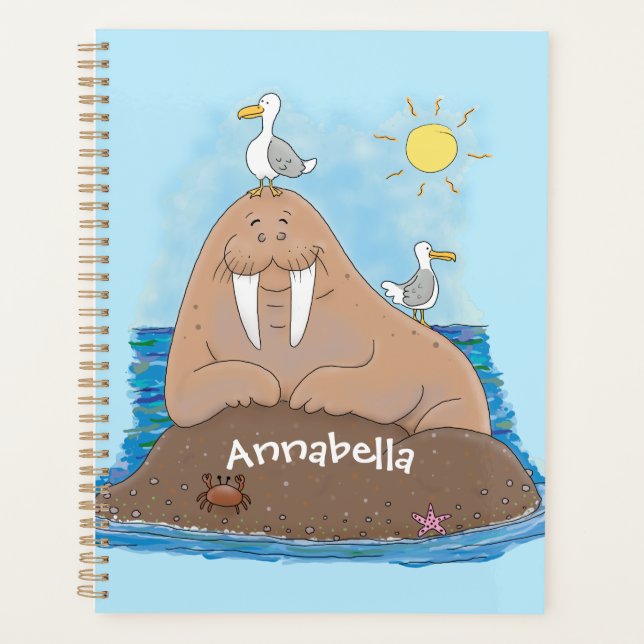 Funny happy walrus Cartoon Illustration Planer (Vorderseite)