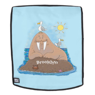 Funny happy walrus Cartoon Illustration Rucksack