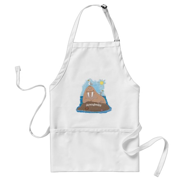 Funny happy walrus cartoon illustration schürze (Vorne)