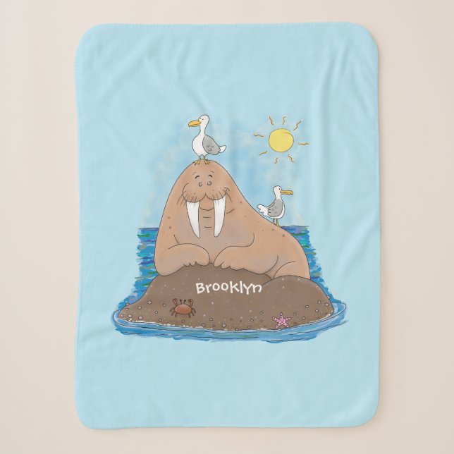 Funny happy walrus Cartoon Illustration Sherpadecke (Vorderseite)