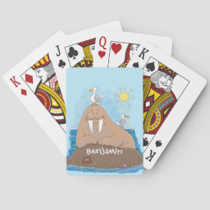 Funny happy walrus Cartoon Illustration Spielkarten