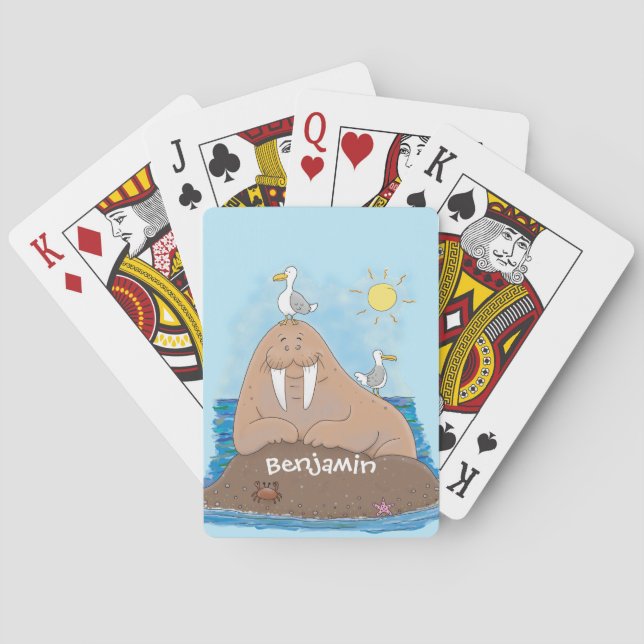 Funny happy walrus Cartoon Illustration Spielkarten (Rückseite)