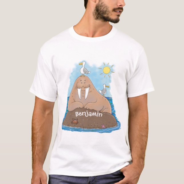 Funny happy walrus Cartoon Illustration T-Shirt (Vorderseite)