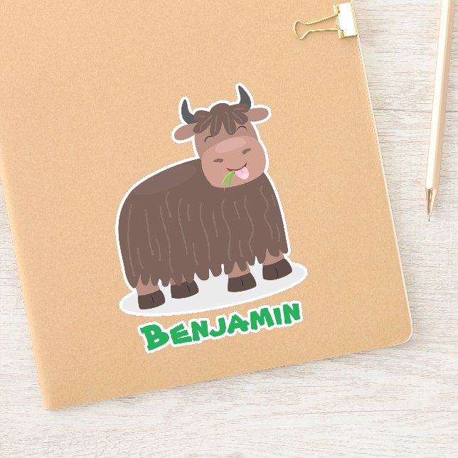 Funny happy yak aß gras Cartoon Illustration Aufkleber (Notizbuch)