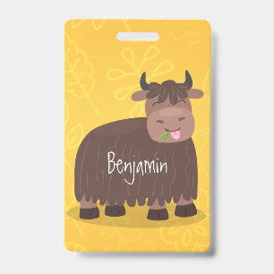 Funny happy yak aß gras Cartoon Illustration Ausweis