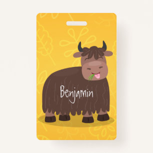 Funny happy yak aß gras Cartoon Illustration Ausweis