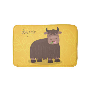 Funny happy yak aß gras Cartoon Illustration Badematte