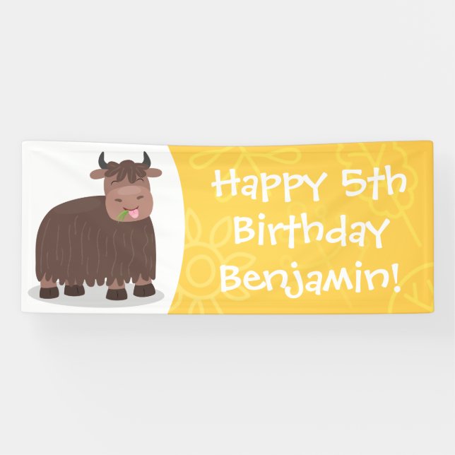 Funny happy yak aß gras Cartoon Illustration Banner (Horizontal)