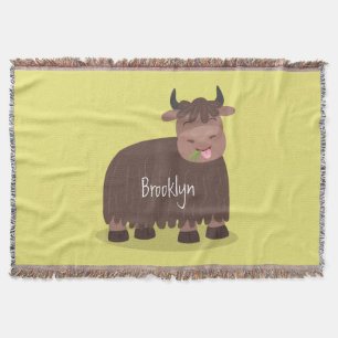 Funny happy yak aß gras Cartoon Illustration Decke