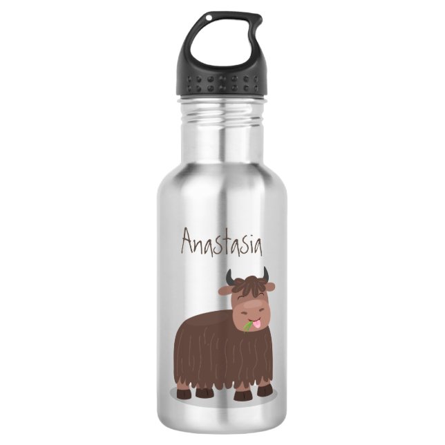 Funny happy yak aß gras Cartoon Illustration Edelstahlflasche (Vorderseite)