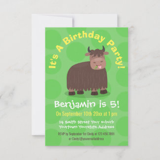 Funny happy yak aß gras Cartoon Illustration Einladung