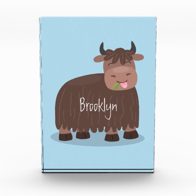 Funny happy yak aß gras Cartoon Illustration Fotoblock (Vorderseite)