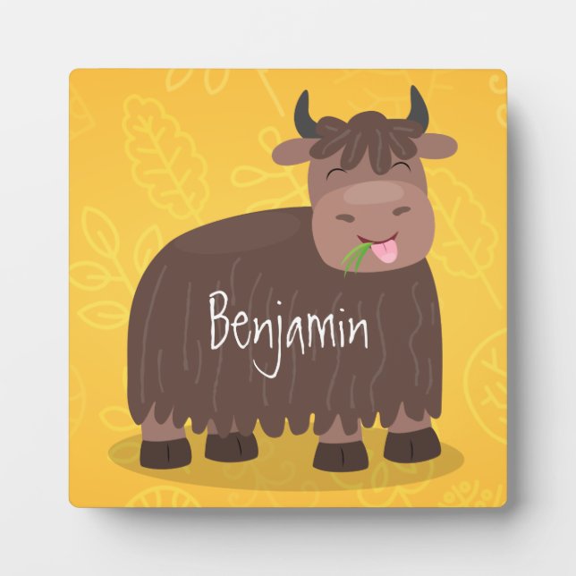 Funny happy yak aß gras Cartoon Illustration Fotoplatte (Vorderseite)