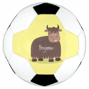 Funny happy yak aß gras Cartoon Illustration Fußball