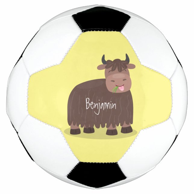 Funny happy yak aß gras Cartoon Illustration Fußball (Vorderseite)
