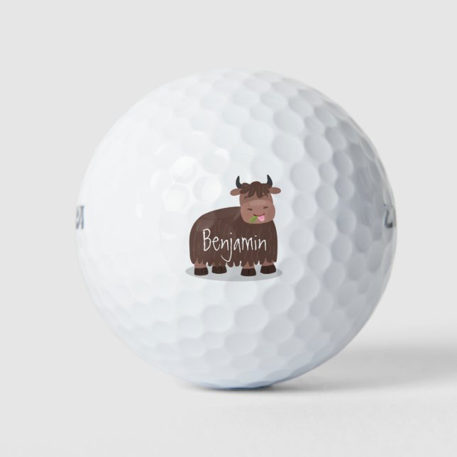 Funny happy yak aß gras Cartoon Illustration Golfball (Vorderseite)