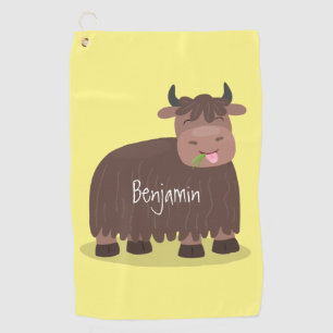 Funny happy yak aß gras Cartoon Illustration Golfhandtuch