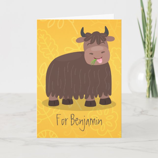 Funny happy yak aß gras Cartoon Illustration Karte (Vorderseite)