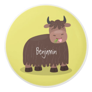 Funny happy yak aß gras Cartoon Illustration Keramikknauf