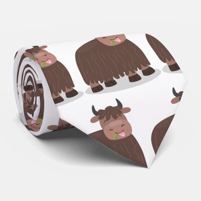 Funny happy yak aß gras Cartoon Illustration Krawatte (Gerollt)