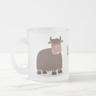 Funny happy yak aß gras Cartoon Illustration Mattglastasse