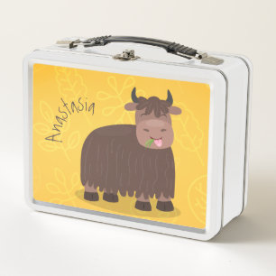 Funny happy yak aß gras Cartoon Illustration Metall Brotdose