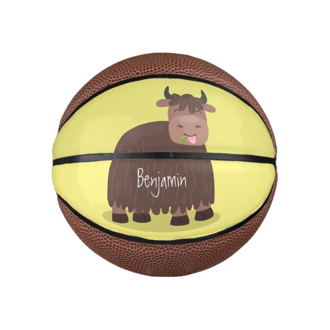 Funny happy yak aß gras Cartoon Illustration Mini Basketball (Vorderseite)