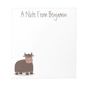 Funny happy yak aß gras Cartoon Illustration Notizblock
