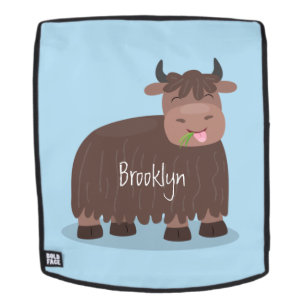 Funny happy yak aß gras Cartoon Illustration Rucksack