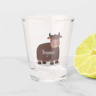 Funny happy yak aß gras Cartoon Illustration Schnapsglas