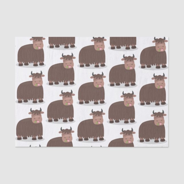 Funny happy yak aß gras Cartoon Illustration Seidenpapier (Vorderseite)