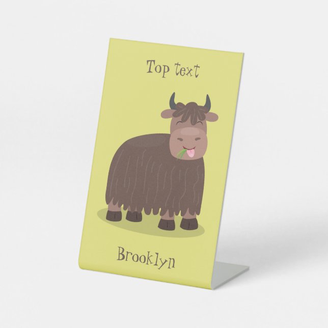Funny happy yak aß gras Cartoon Illustration Sockelschild (Vorderseite)