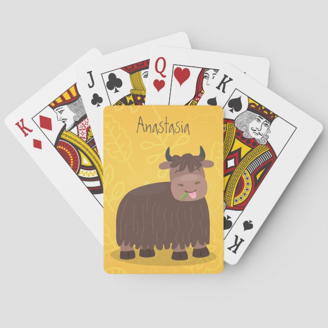 Funny happy yak aß gras Cartoon Illustration Spielkarten (Rückseite)