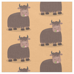 Funny happy yak aß gras Cartoon Illustration Stoff