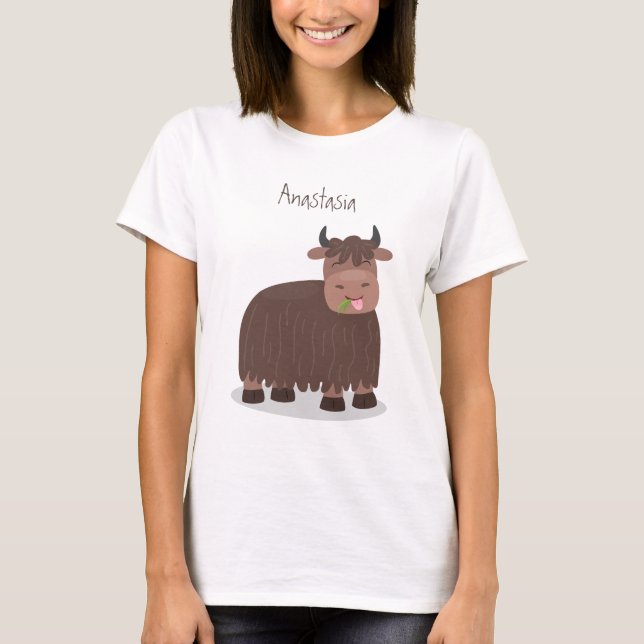 Funny happy yak aß gras Cartoon Illustration T-Shirt (Vorderseite)