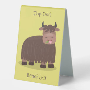Funny happy yak aß gras Cartoon Illustration Tischaufsteller