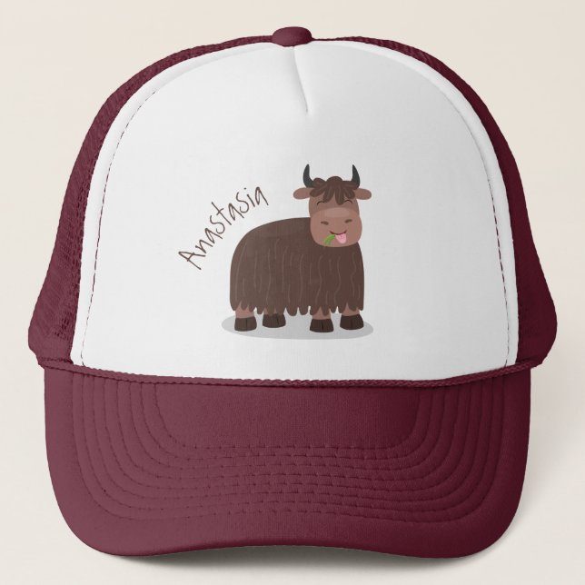 Funny happy yak aß gras Cartoon Illustration Truckerkappe (Vorderseite)