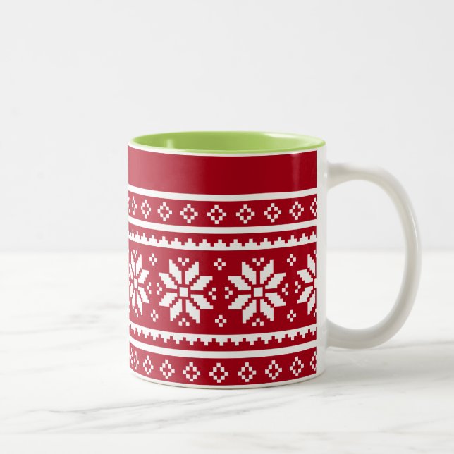 Funny hässlich Weihnachts Pullover Muster Kaffee U Zweifarbige Tasse (Rechts)