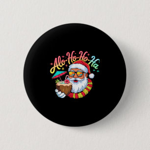 Funny Hawaiian Alo-ho-ho-ha Santa Surfing Christma Button