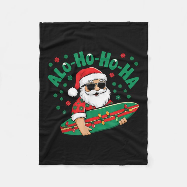 Funny Hawaiian Alo-ho-ho-ha Santa Surfing Christma Fleecedecke (Vorderseite)