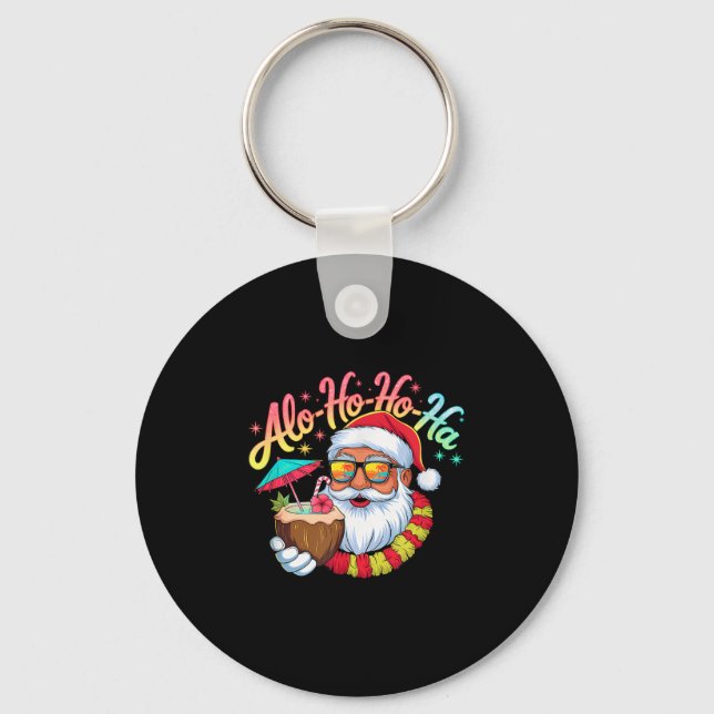Funny Hawaiian Alo-ho-ho-ha Santa Surfing Christma Schlüsselanhänger (Vorderseite)