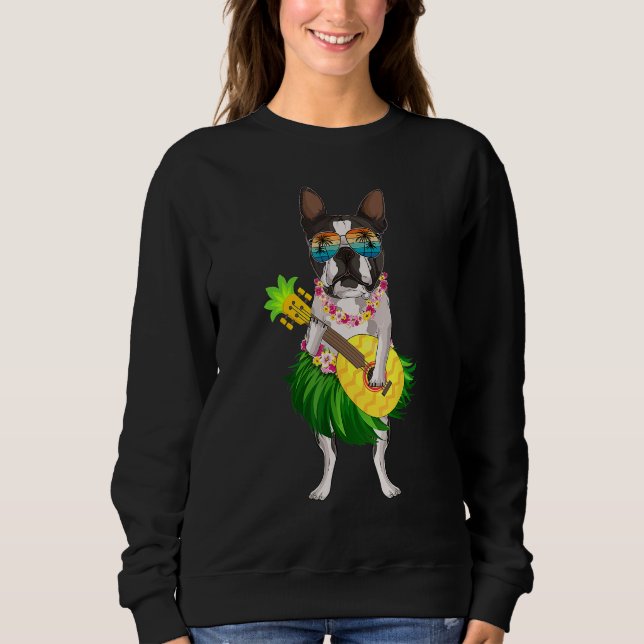 Funny Hawaiian Boston Terrier Dog Pineapple Ukulel Sweatshirt (Vorderseite)