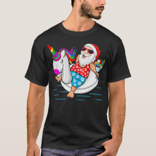 Funny Hawaiian Santa Unicorn Swim Sommer Weihnacht T-Shirt