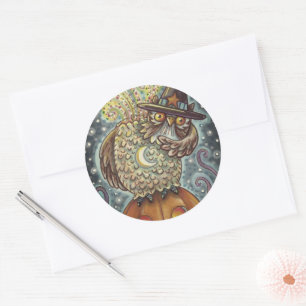 FUNNY HEADLESS HORSEMAN OWL, SLEEPY HOLLOW BIRD RUNDER AUFKLEBER