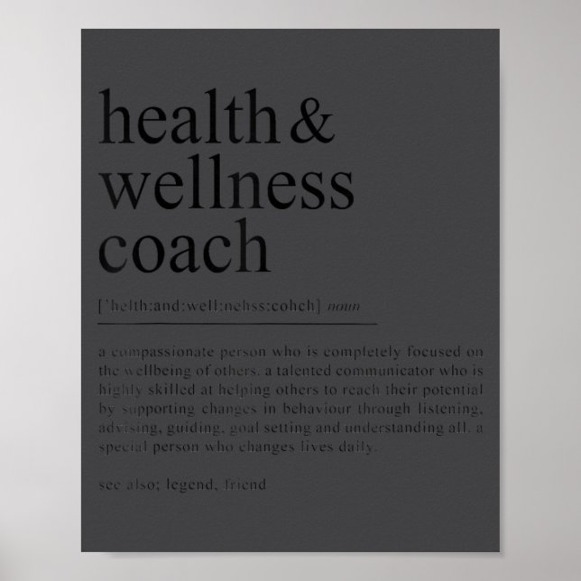 Funny Health Wellness Coach Quote Definition  Poster (Vorne)